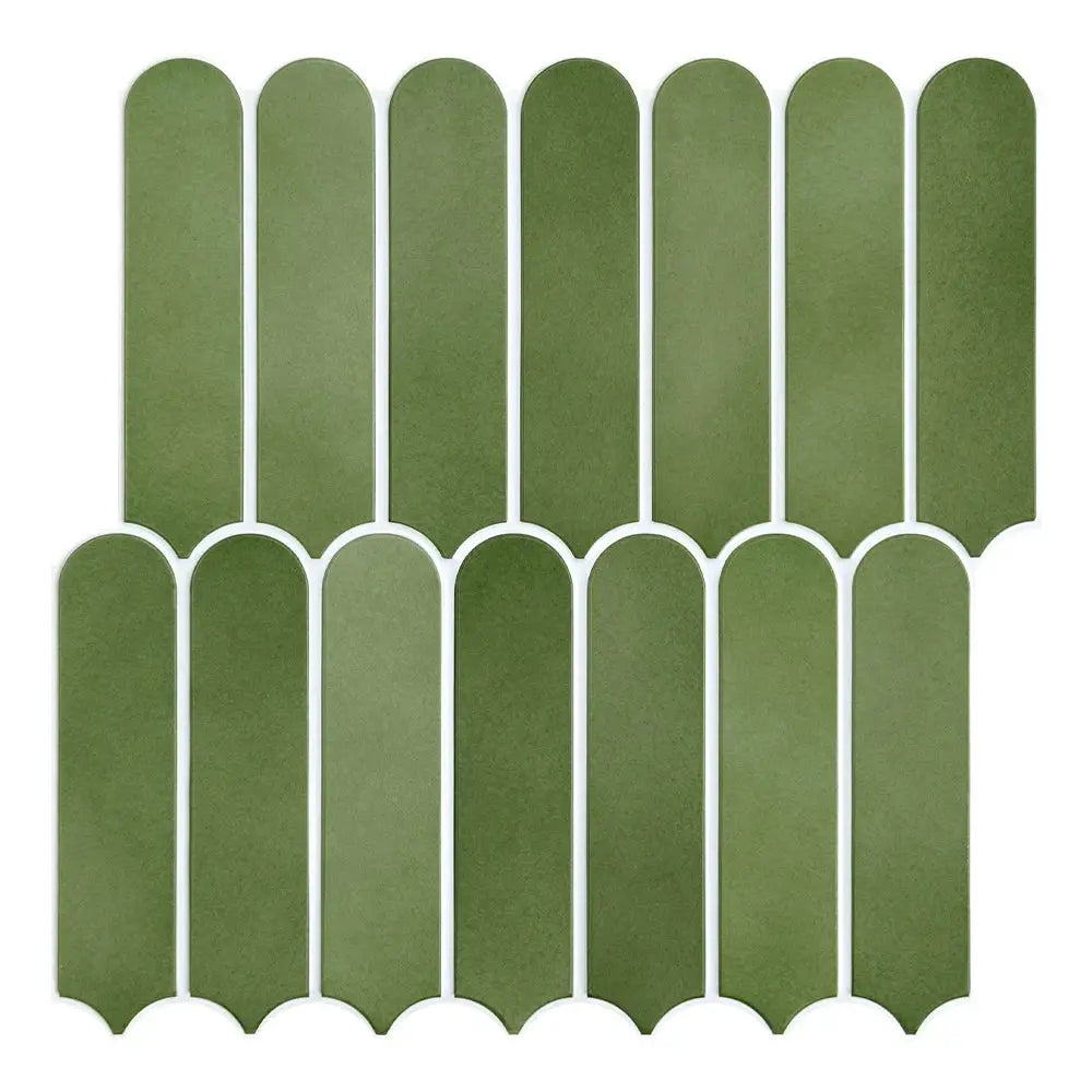 Green peel-and-stick wall sticker panels, modern 3D decorative strips for living rooms, 10-piece set