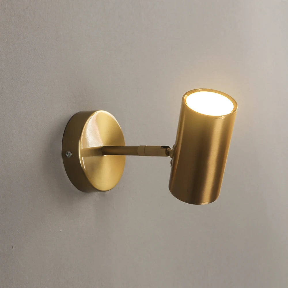 Nordic modern brass wall lamp by Simples Market with adjustable angle LED cylindrical shade