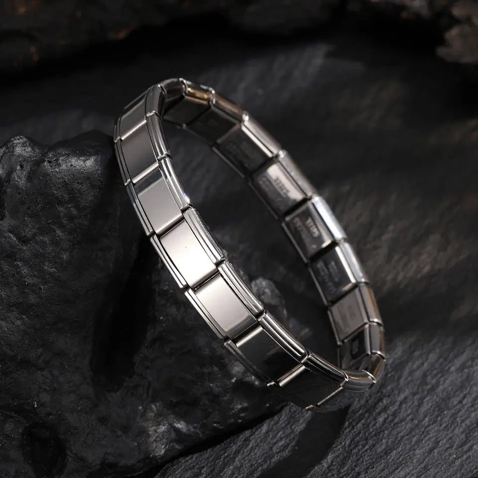 Trendy Square Italy Stainless Steel Bracelet Unisex Hip Hop Italian Modules Stretchable Gift Birthday Party Jewelry