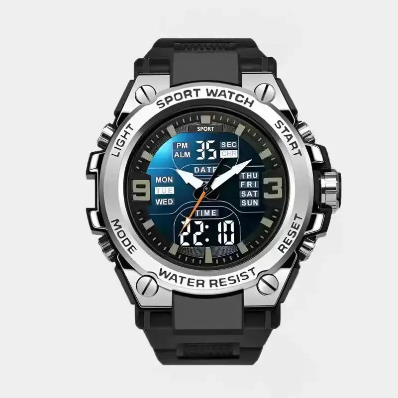 LuxTime Prestige Dual Movement Quartz Watch Analog Digital Display Night Light Waterproof Steel Alloy