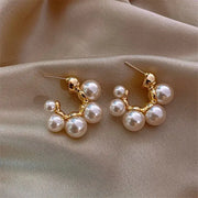 Gold-tone imitation pearl C-shaped drop earrings (pair) for women, luxury bridal jewelry by Simples Market