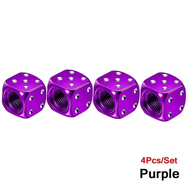 Tire valve caps aluminum purple dice-style, Simples Market, 4-piece set