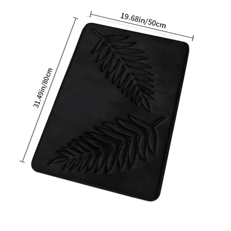3-piece black memory-foam bathroom mat set with leaf pattern, washable and absorbent