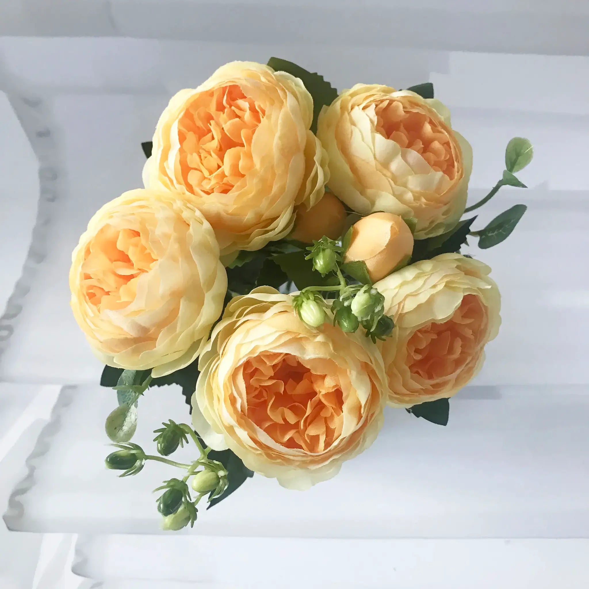 Simples Market artificial silk peony bouquet, 30cm, rose pink with 5 large heads and 4 buds