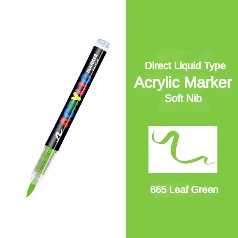 Acrylic marker GUANGNA direct-liquid leaf green (665) with brush nib by Simples Market