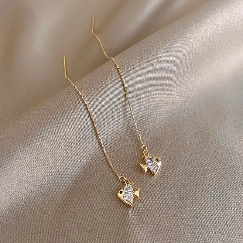 Geometric Square Drop Earrings For Women Korean Fashion Gold Color Long Tassel Dangle Party Jewelry Gift