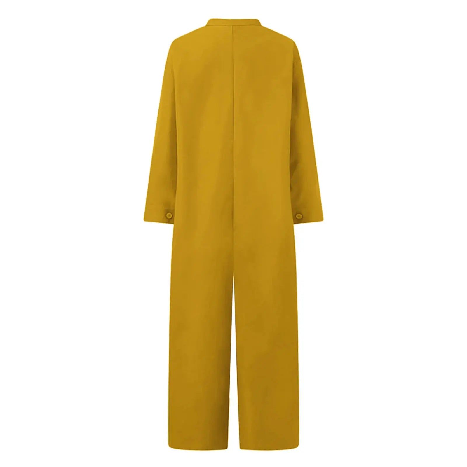 Jumpsuit, mustard yellow solid color, loose-fit long sleeves for women