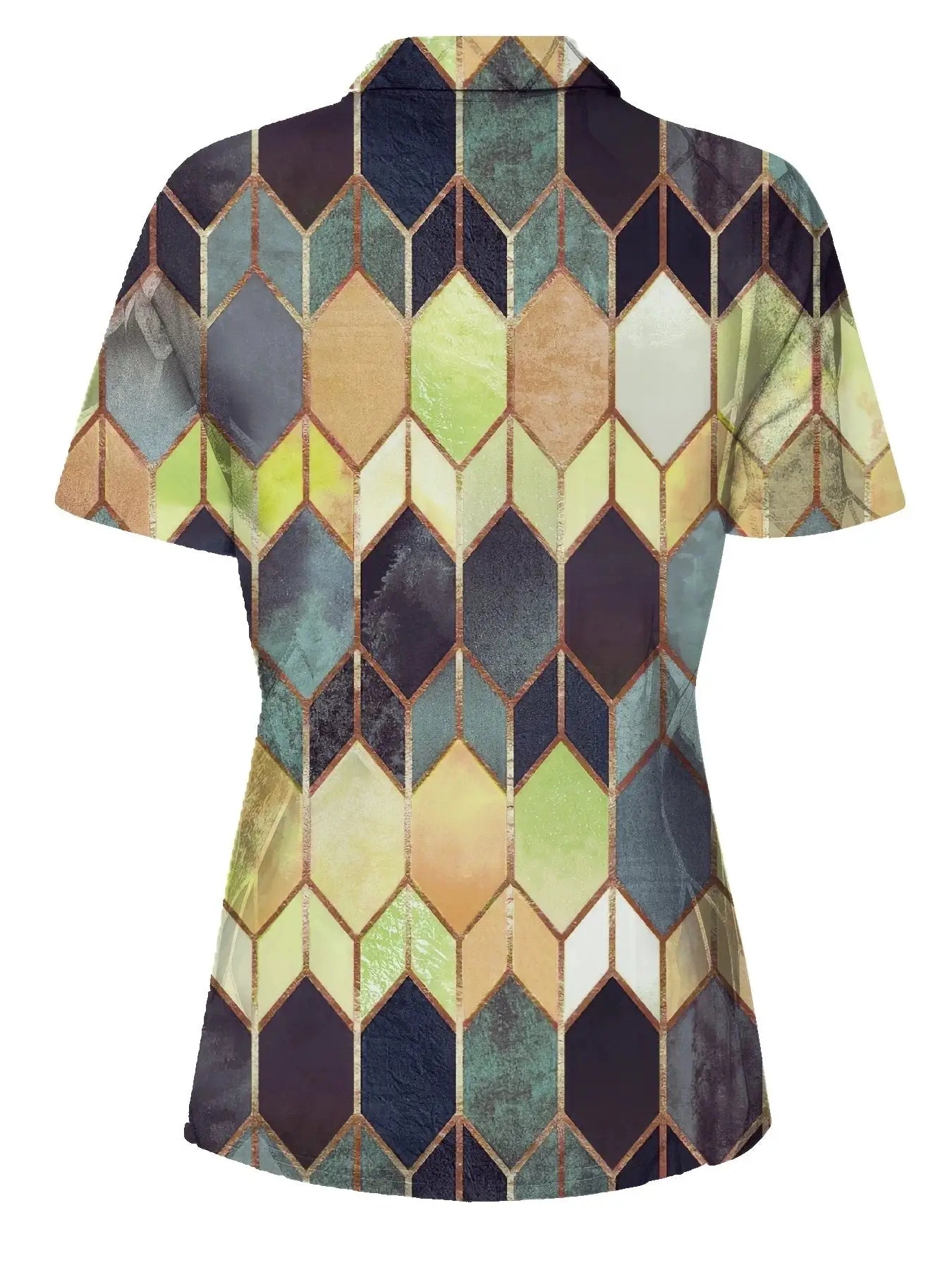 Versatile All Season Women's Polo Shirt With Zip And Geometric Pattern