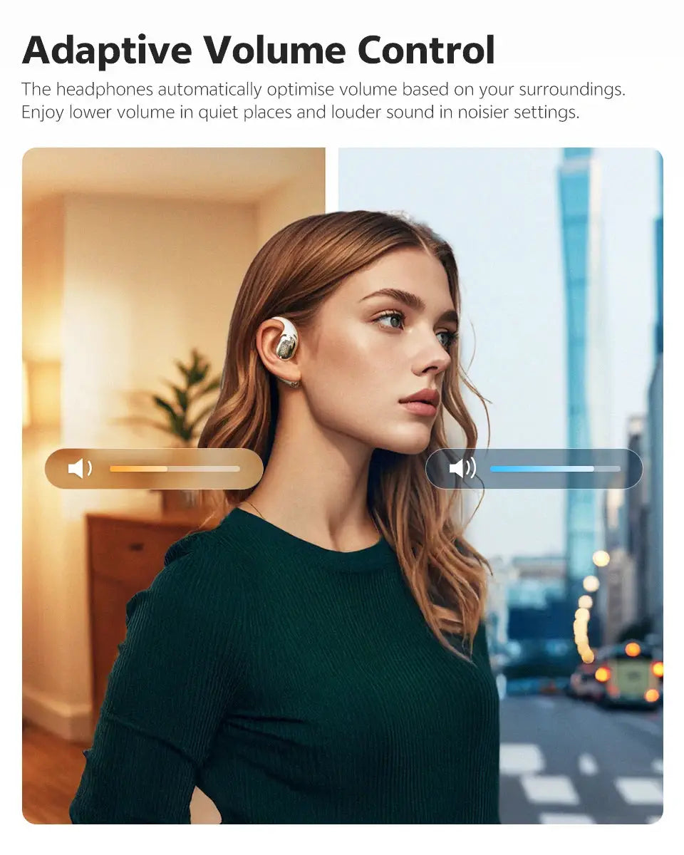 QCY Crossky R70 open-ear wireless headphones with gold metallic earbuds