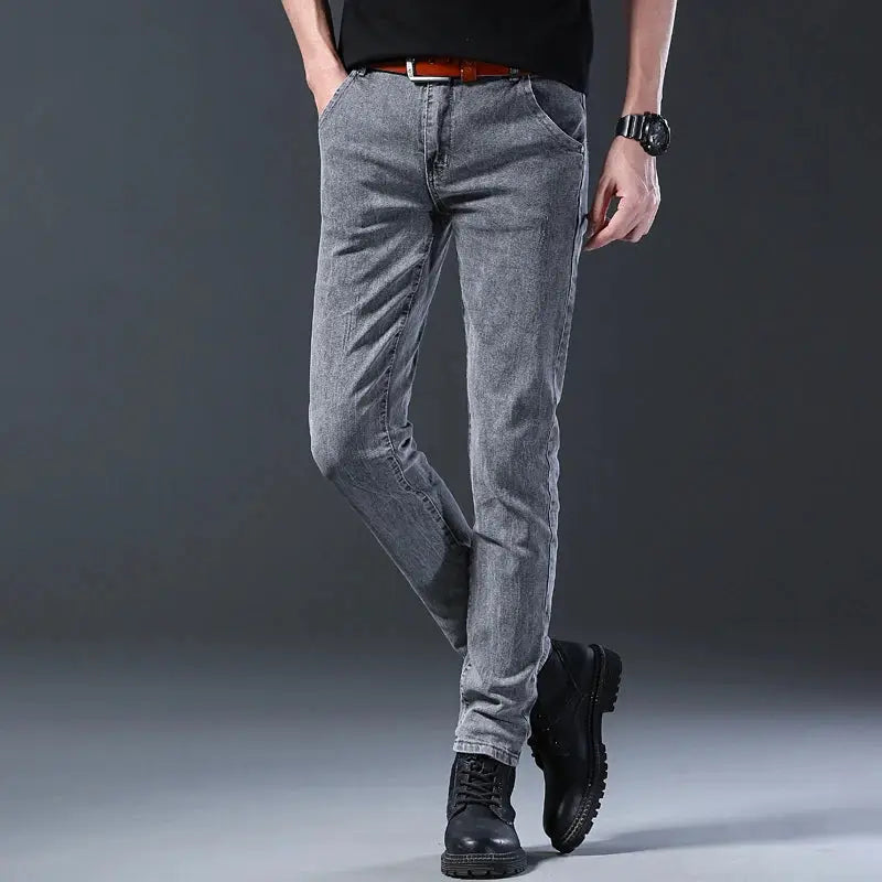 Men's slim-fit gray denim jeans with straight leg by Simples Market
