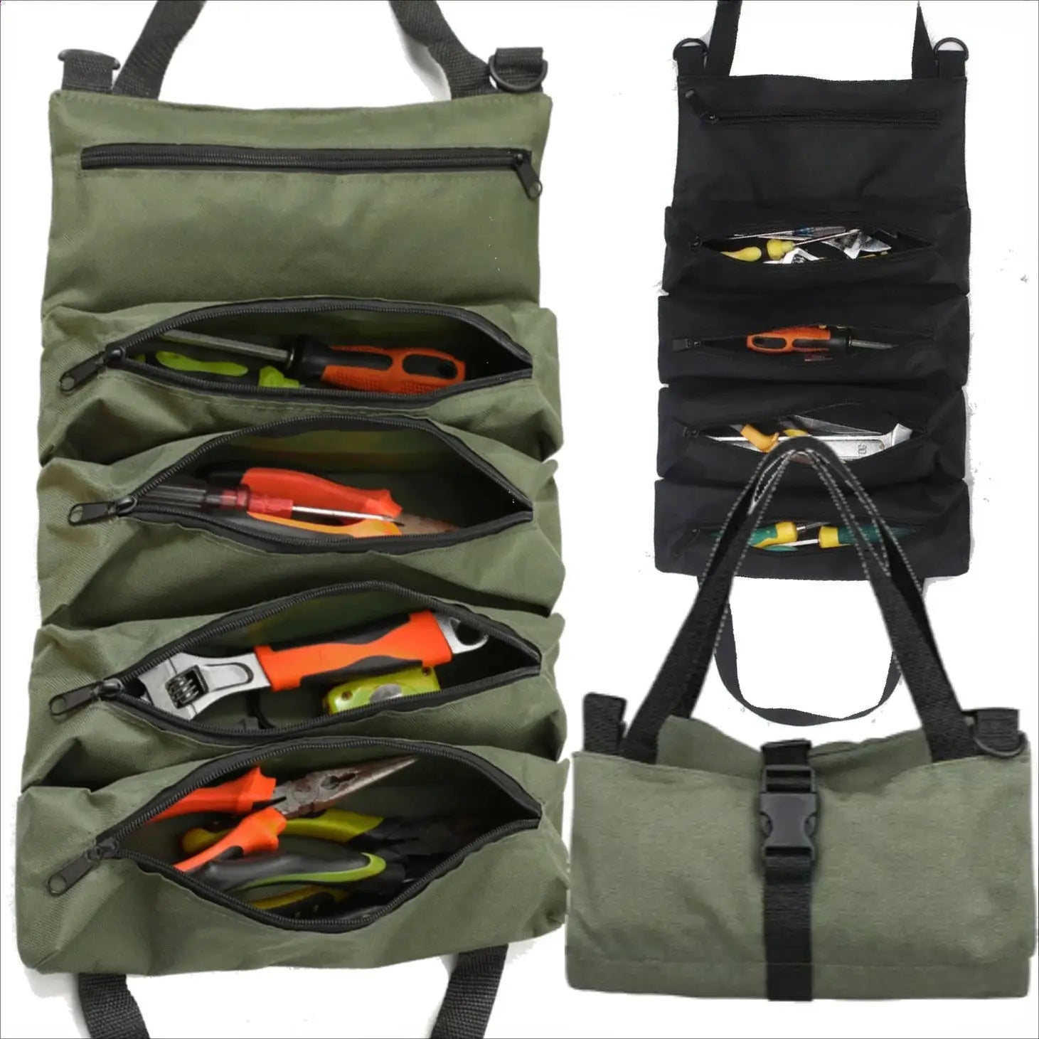 ForgePro Heavy Duty Roll Up Tool Bag With Rugged Oxford Fabric Organizer For Mechanics And Electricians
