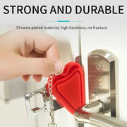 Simples Market portable door lock latch, red plastic with metal chain, no-drill hotel room device