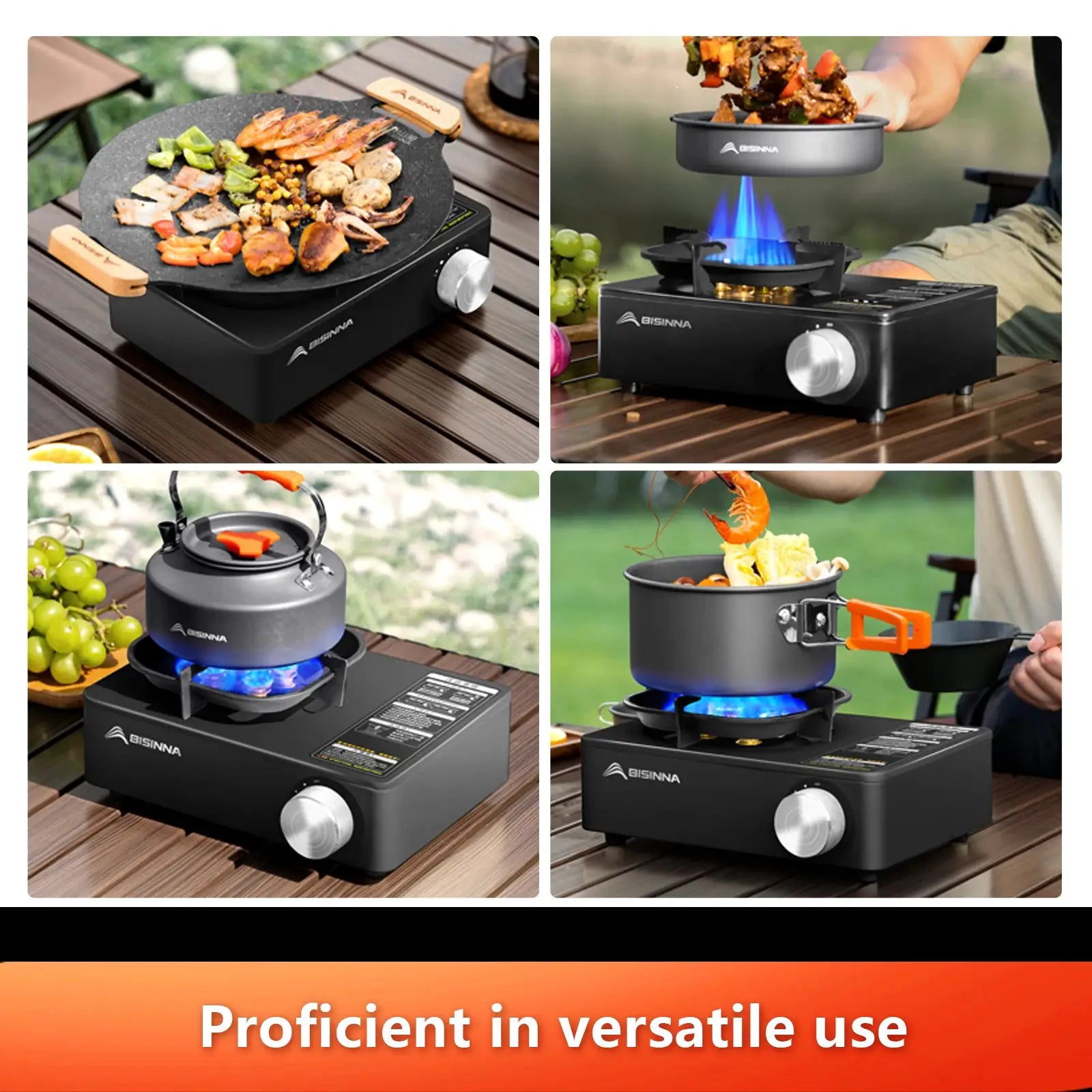 BISINNA camping gas stove, 5800W high-fire portable cassette burner, black; Simples Market