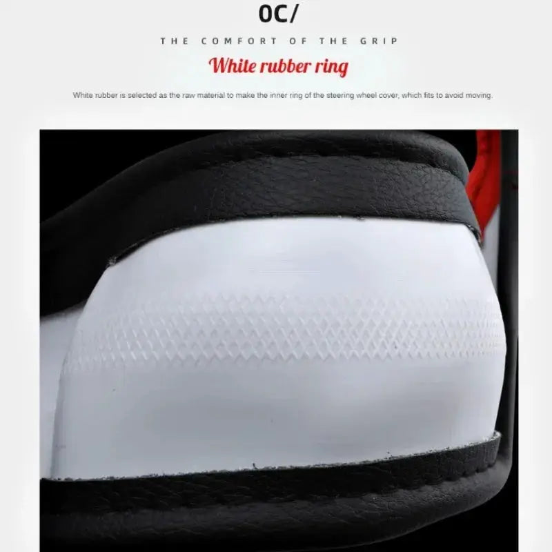 Steering wheel cover, PU leather anti-slip, black with white inner ring, universal fit