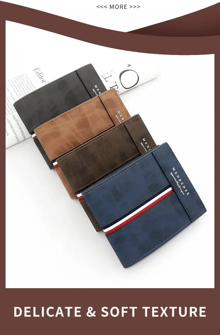 Simples Market luxury slim PU leather wallet with coin pocket; set of 5 in black, tan, brown, dark brown, navy