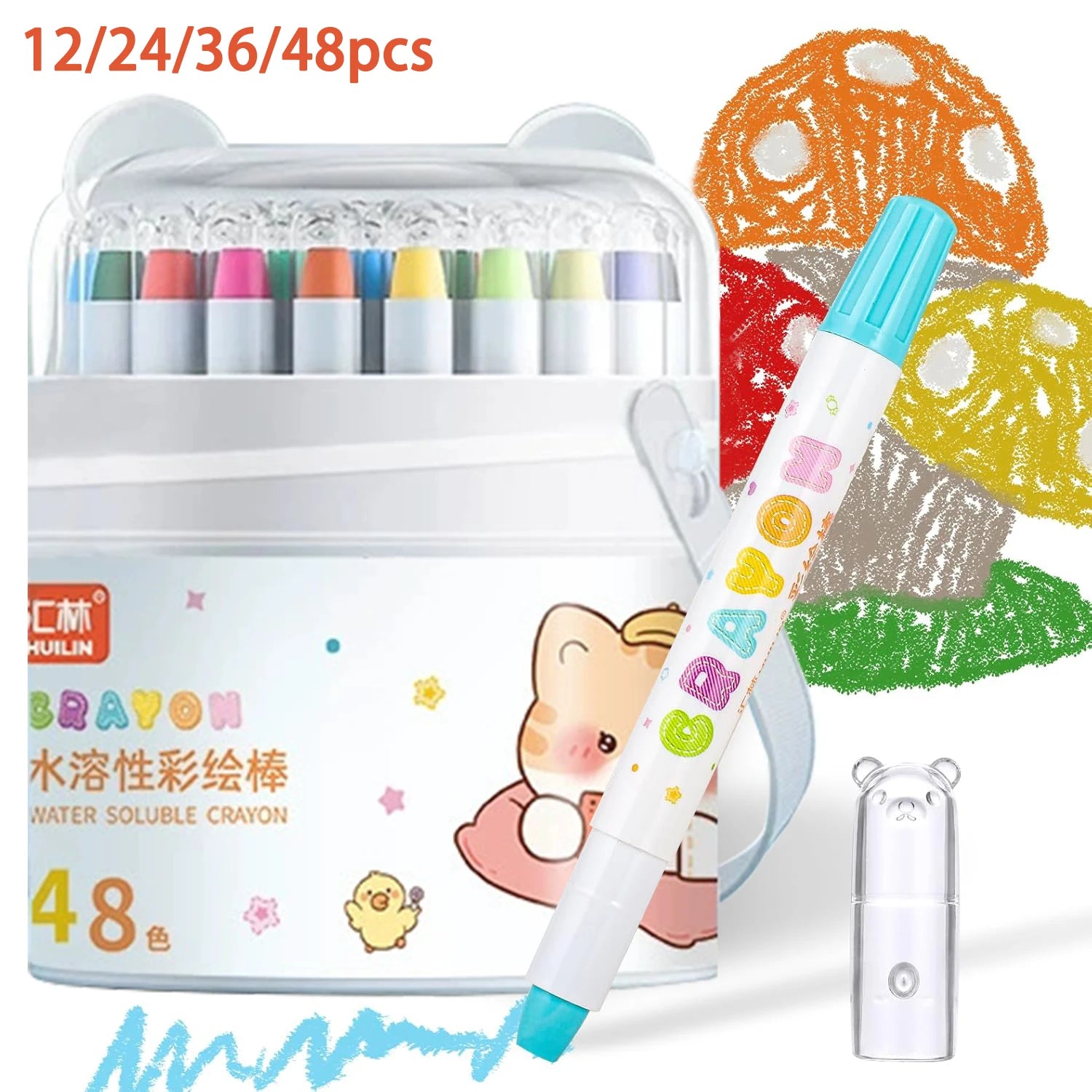Simples Market 48-color water-soluble twistable crayon set in clear case with turquoise cap
