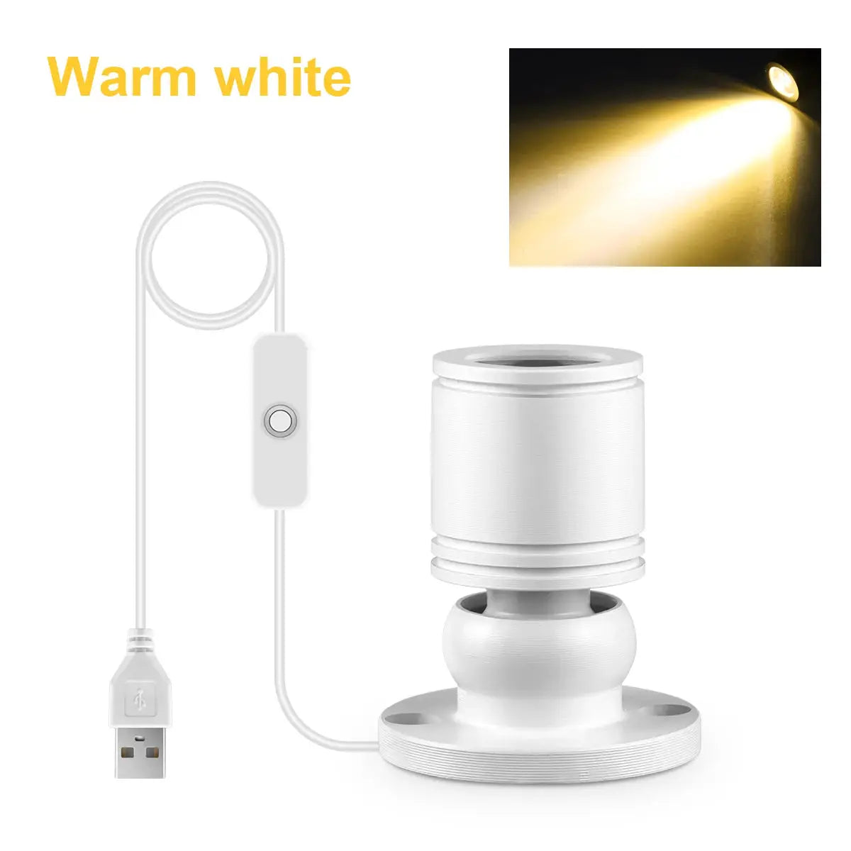 LED Spotlight USB powered 5V mini ceiling light with white finish, 1W, adjustable gooseneck