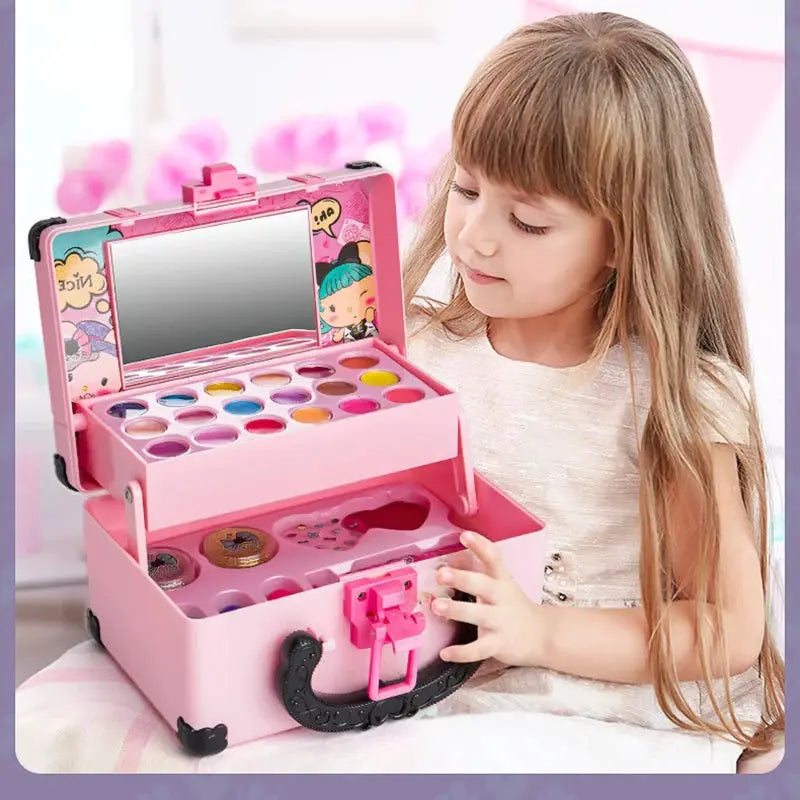 Kids Princess Makeup Set Pretend Play Box Non Toxic Safe Cosmetic Kit With Lipstick And Eyeshadow For Girls
