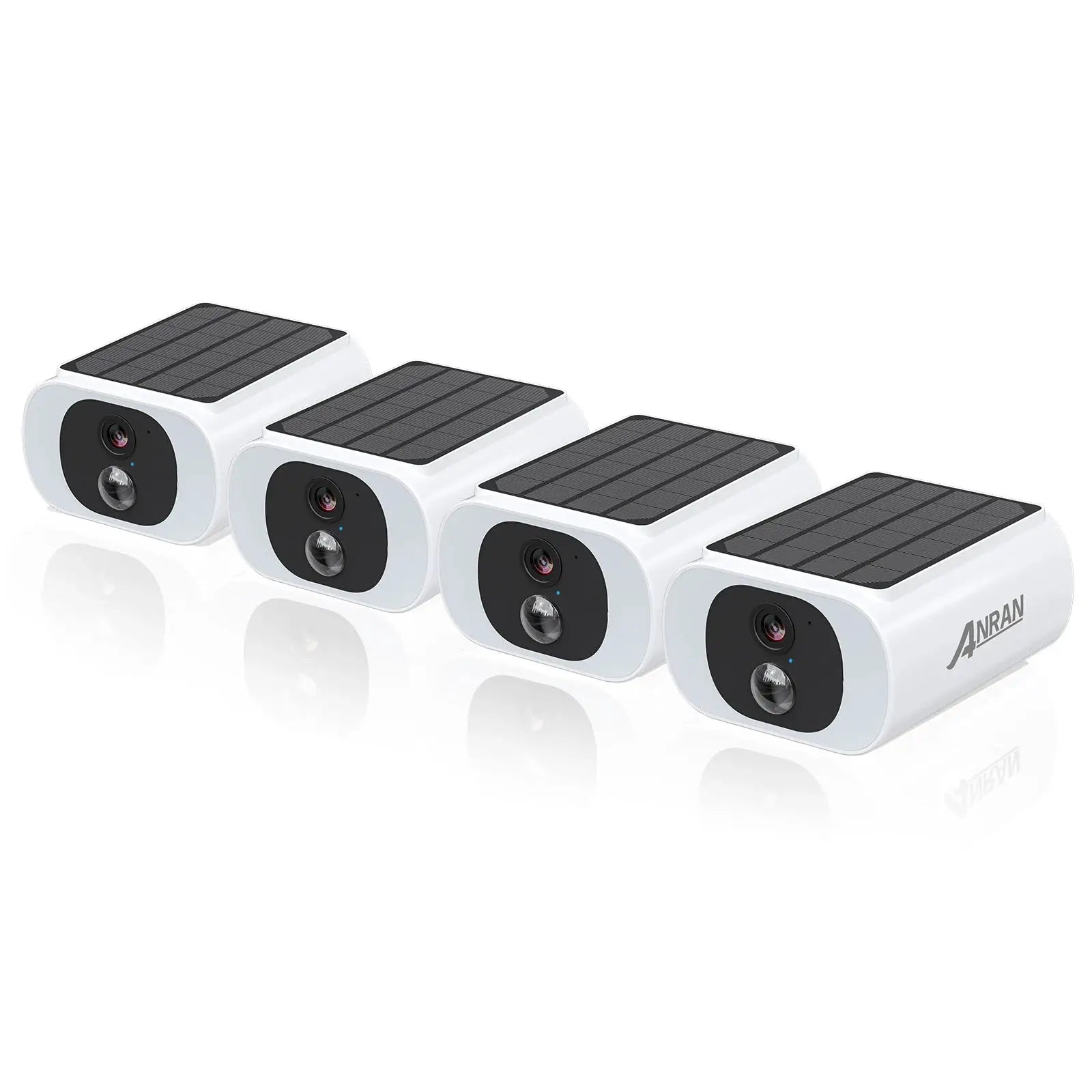 ANRAN white 4-pack outdoor wireless solar security cameras with top solar panels and floodlights