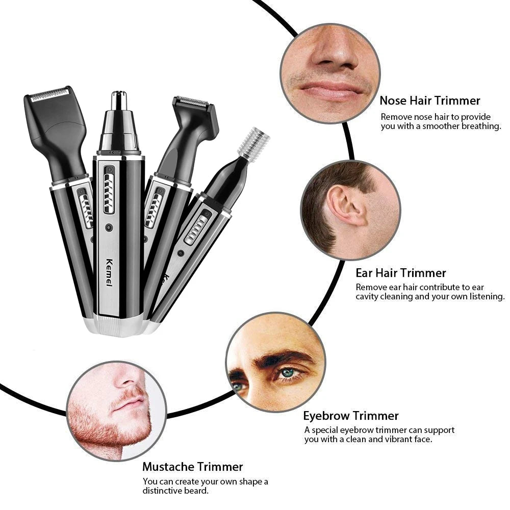 4 In 1 Rechargeable Nose Trimmer And Beard Trimmer For Men With Ear And Eyebrow Hair Removal Clean Machine