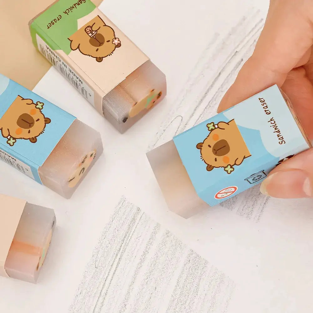 Kapibala capybara erasers by Simples Market; set of 5 pastel sandwich-style school erasers