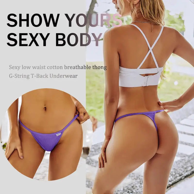 Seamless cotton low-rise thongs; purple two-pack by Simples Market