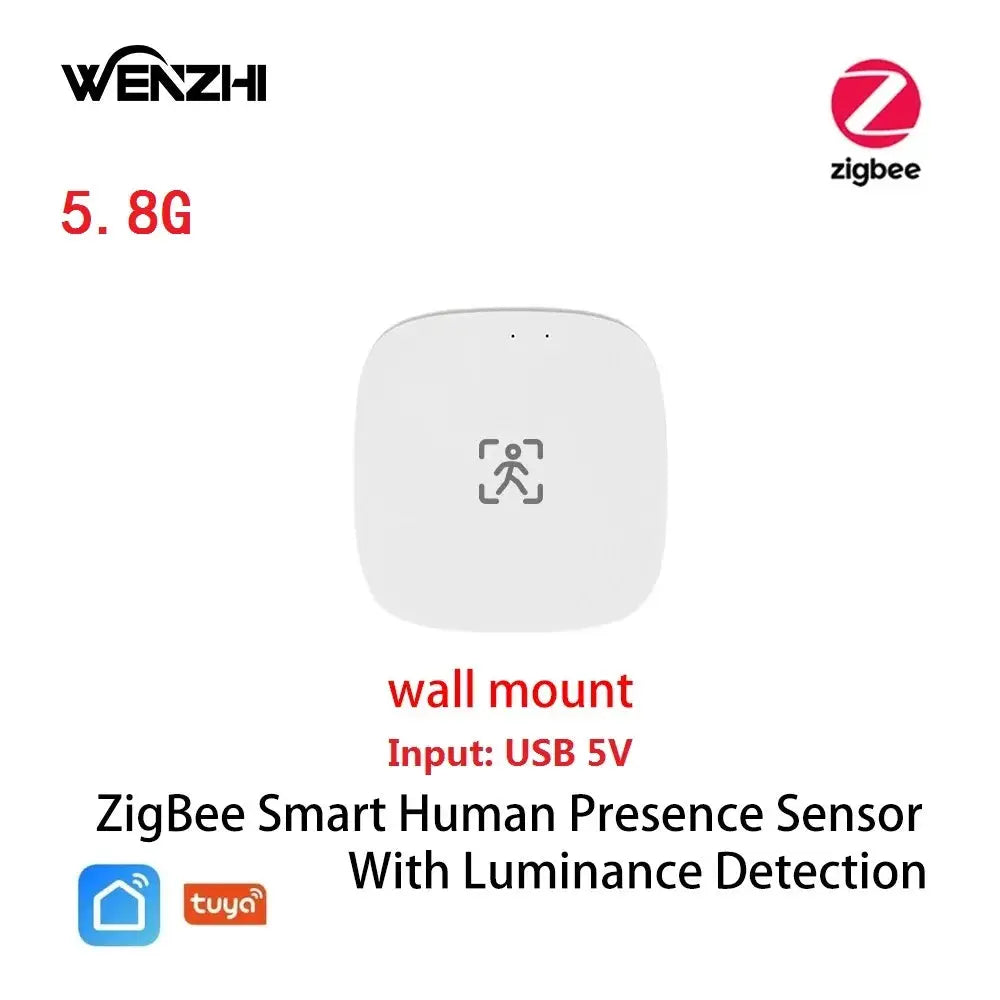 ZigBee smart human presence sensor, wall-mount with luminance detection, USB 5V input by Simples Market