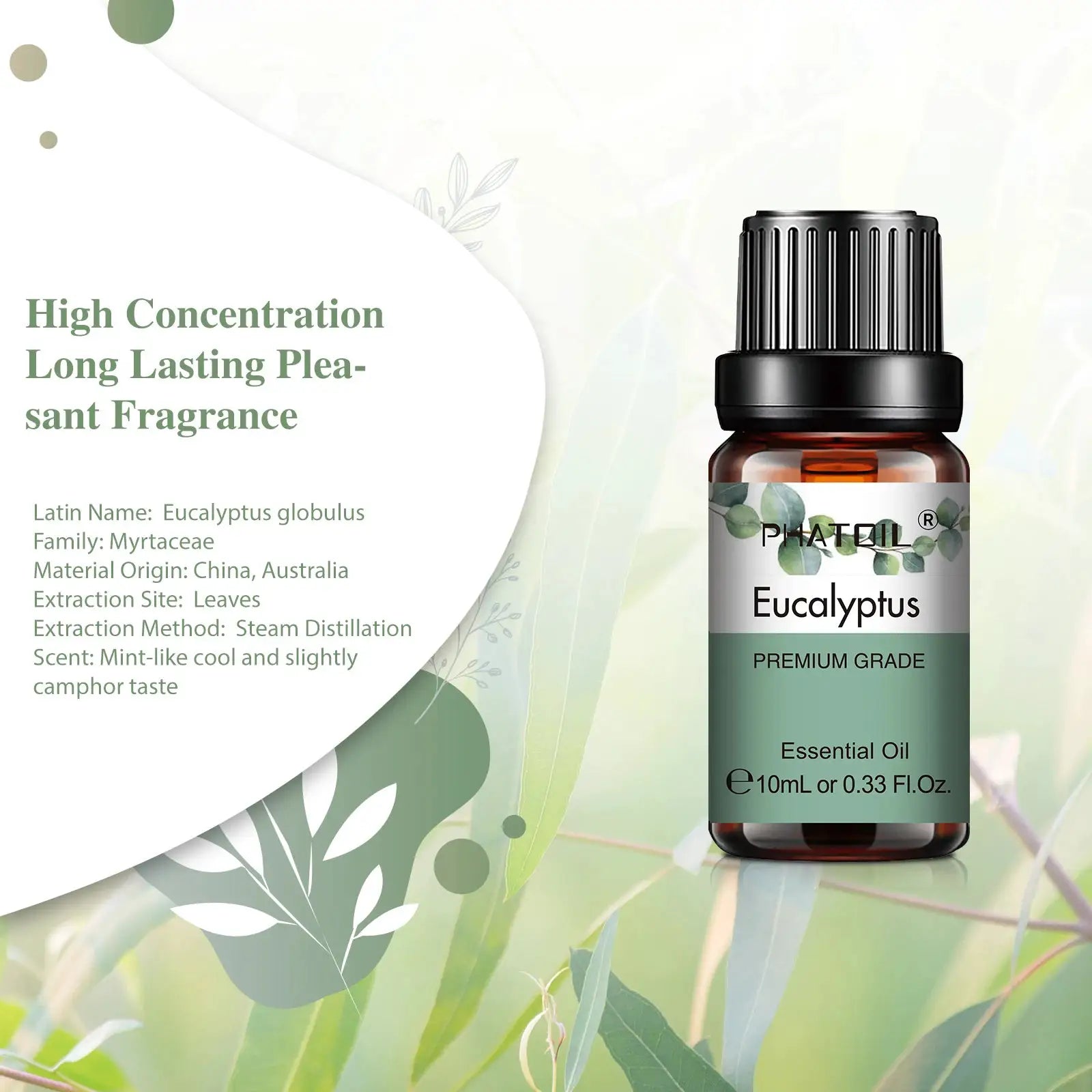PHATOIL 10ml Natural Plant Essential Oil Eucalyptus Lavender Bergamot Vanilla Peppermint For Diffuser