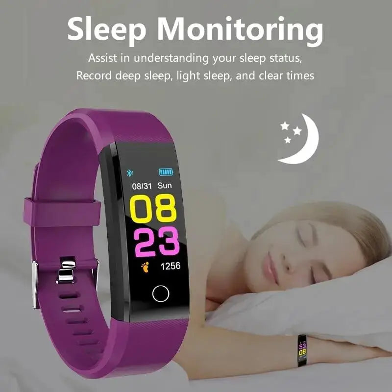 115Plus Bluetooth Smartwatch Fitness Bracelet for iOS and Android Heart Rate Sleep Tracking