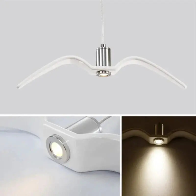 Modern pendant lamp with seagull-wing design, white finish by Simples Market, LED chandelier