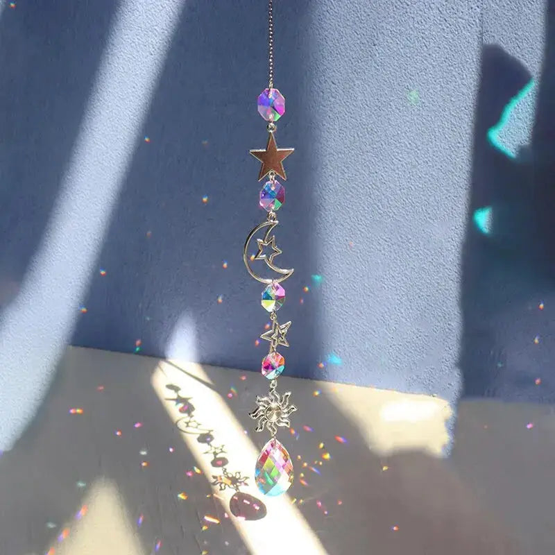 1 Pc Galaxy Star Moon Crystal Wind Chime Pendant Home Decor Outdoor Garden Suncatcher Holiday Party Supplies