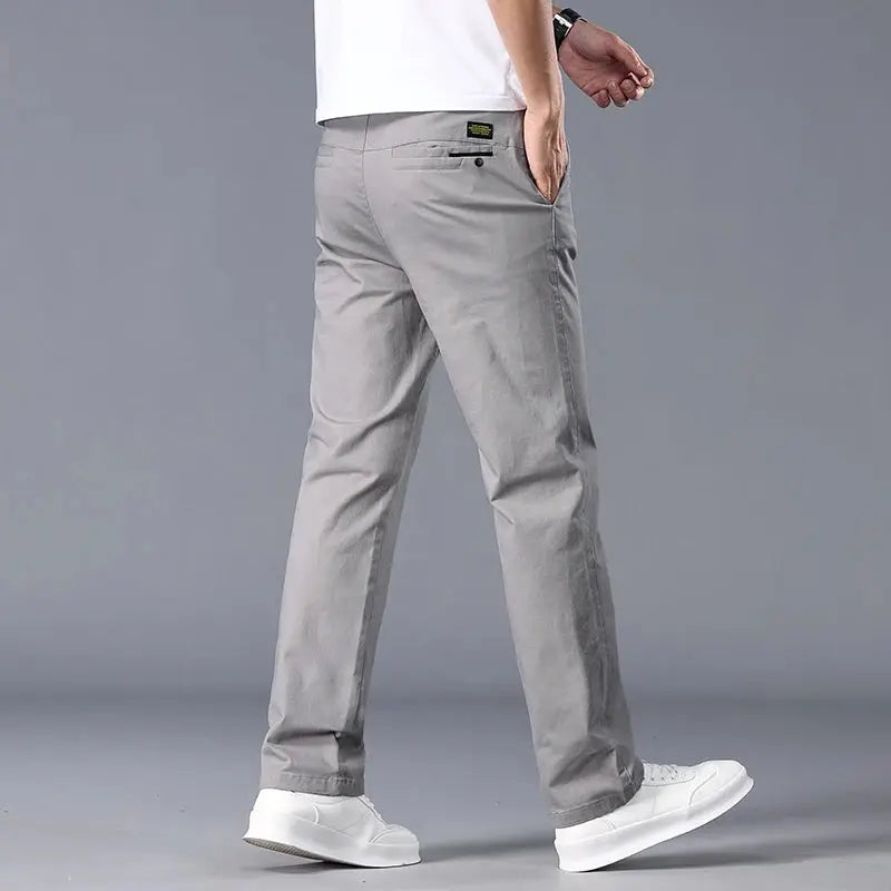 Men's casual straight-fit stretch chinos by Simples Market in khaki gray