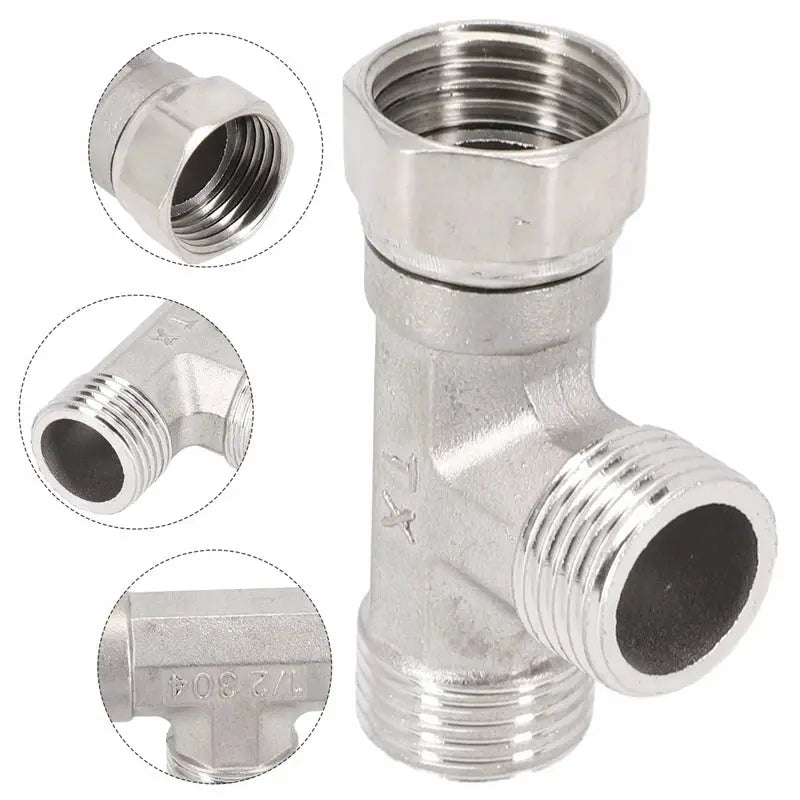 G1/2in T-Valve diverter valve, three-way water pipe splitter, chrome-plated metal fitting