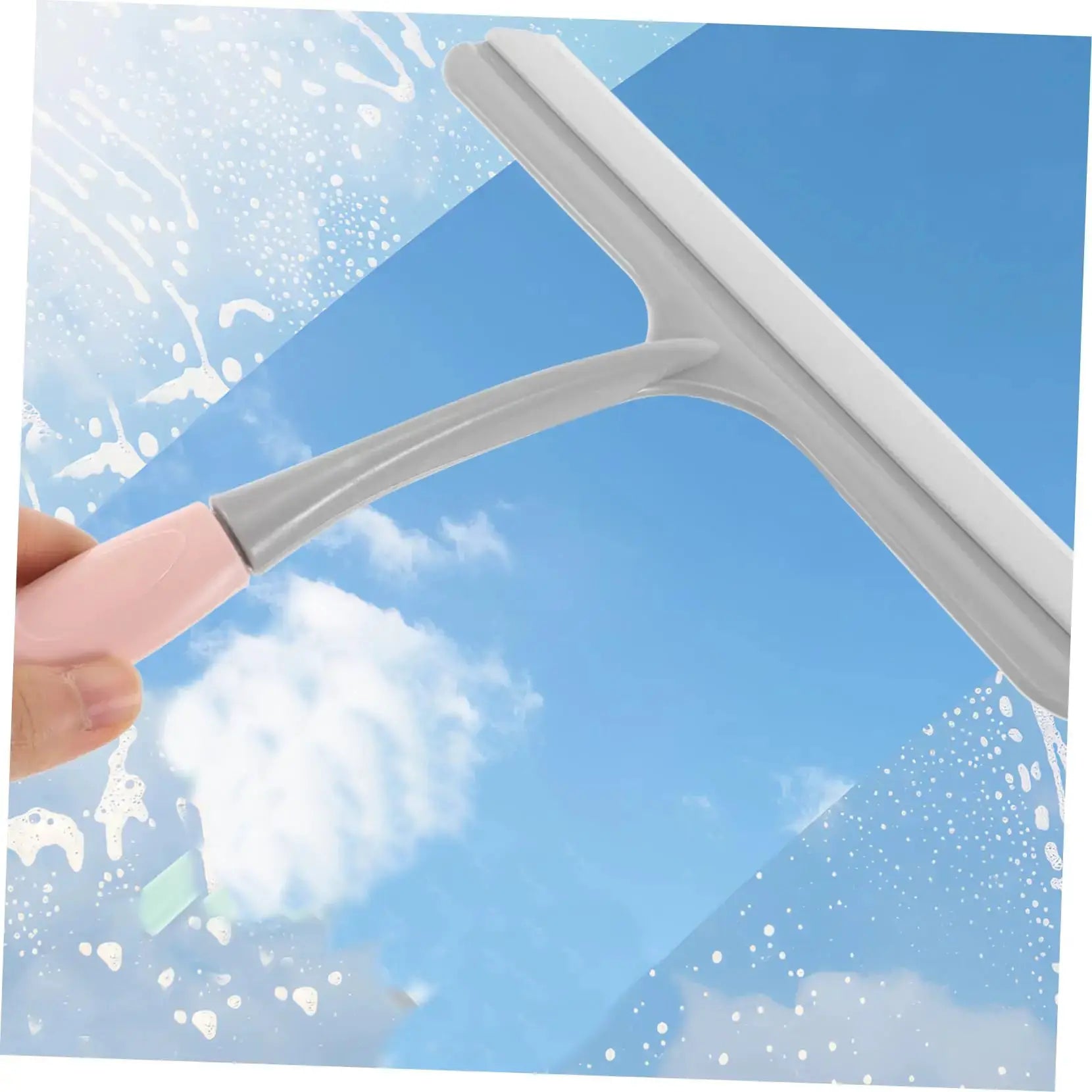 Simples Market silicone scraper wiper with pink handle and gray blade for windows, glass doors and countertops