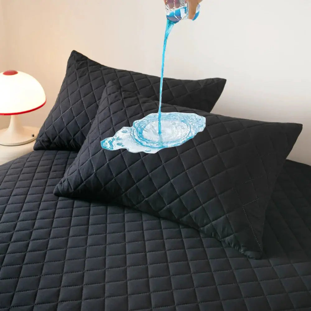 Northern Europe double-deck quilted cotton pillowcases, black, waterproof, 2-piece set