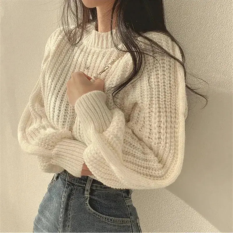 Loose Vintage Harajuku Lantern Sleeve Sweater For Women Soft Warm Knitwear Autumn Winter Fashion Top