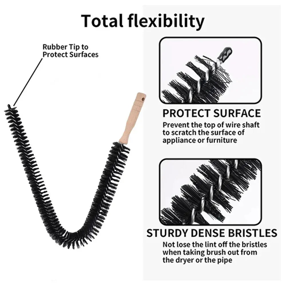 Flexible long pipeline cleaning brush by Simples Market, rubber tip and dense black bristles for lint