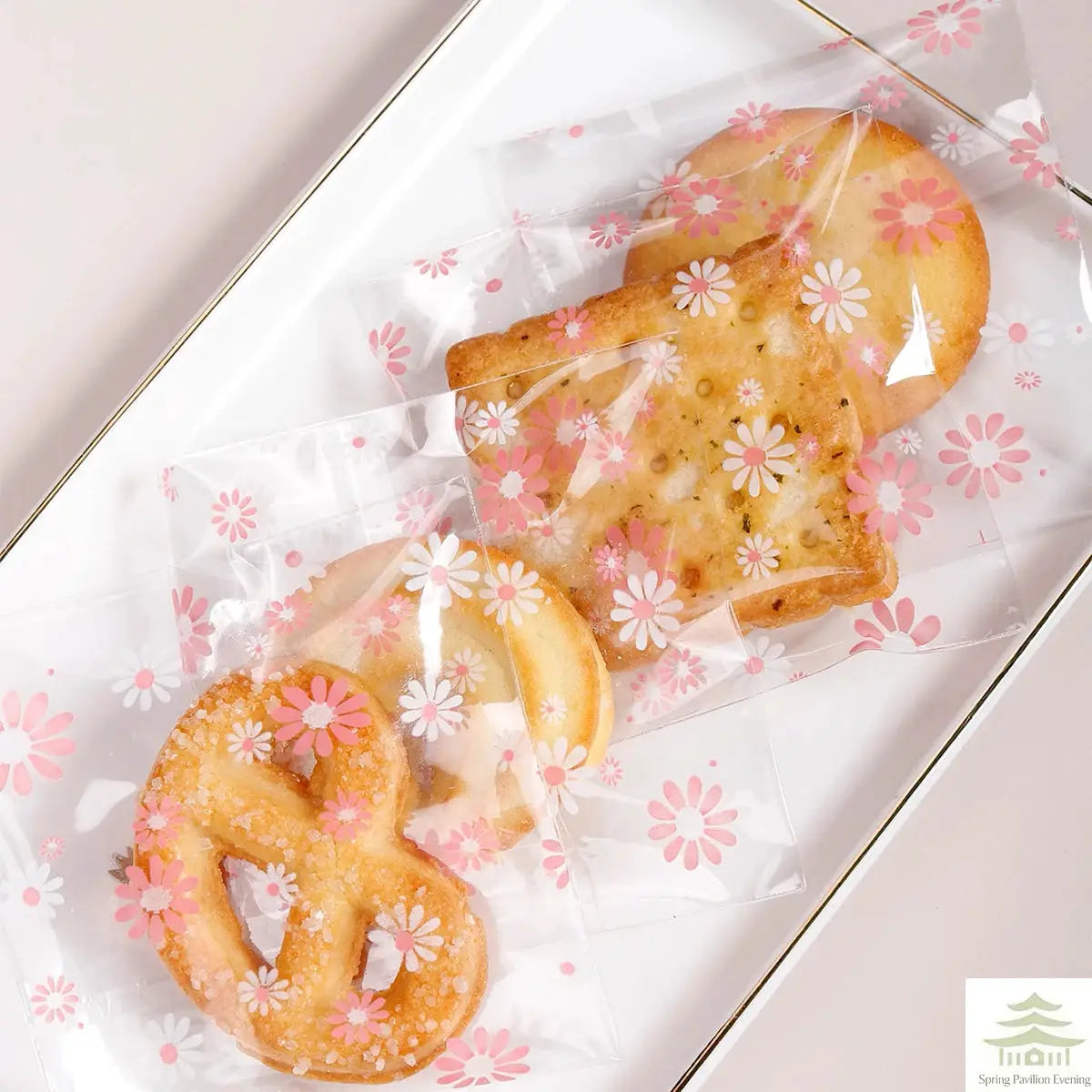 100 Pcs Flower Self Adhesive Plastic Packing Bags For Biscuits Candy Cookies Jewelry Gift Packaging 7x73cm