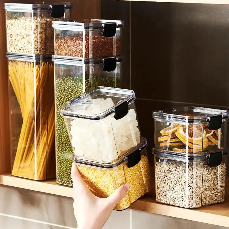Sealed Jars Kitchen Storage Organizer Set Large Plastic Containers For Grains Spices Pantry Moisture Proof