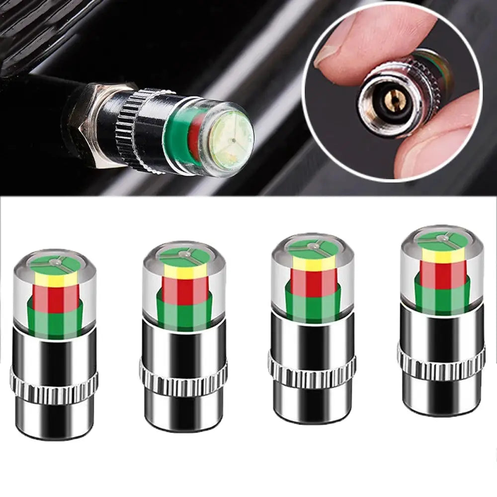 Tire Valve Cap Gauge Set 4Pcs Car Tire Pressure Monitor Alert Indicator Caps For Tires Car Accessories