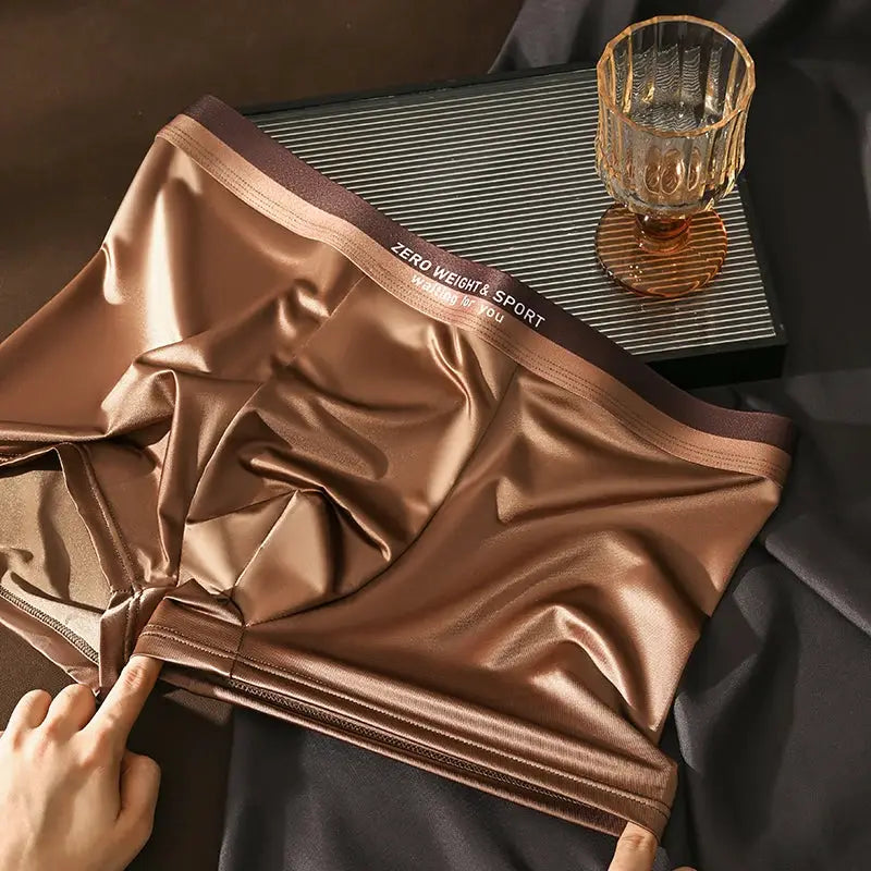 Men's boxer shorts in bronze-brown ice silk, plus-size, breathable underwear