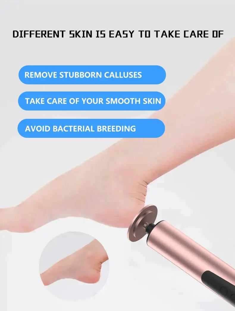 Simples Market rose-gold electric foot file with sanding head, removing calluses for smooth heels.