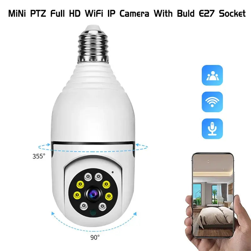 Simples Market white bulb-style 1080P HD E27 surveillance camera with wireless WiFi and night vision