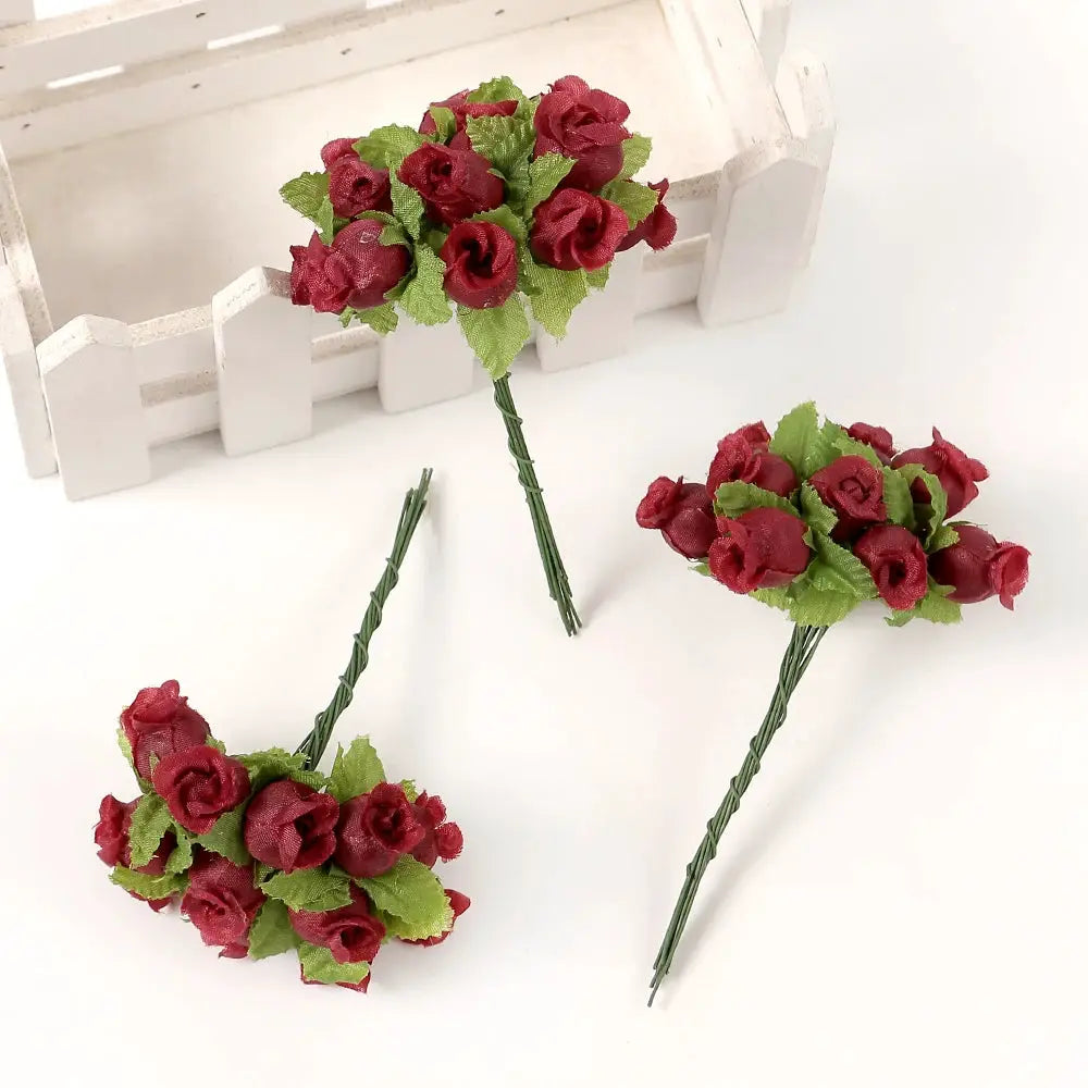 12 Pieces Mini Artificial Rose Bouquet Silk Roses for Home Decor and Wedding Decor Craft Wreath Gift