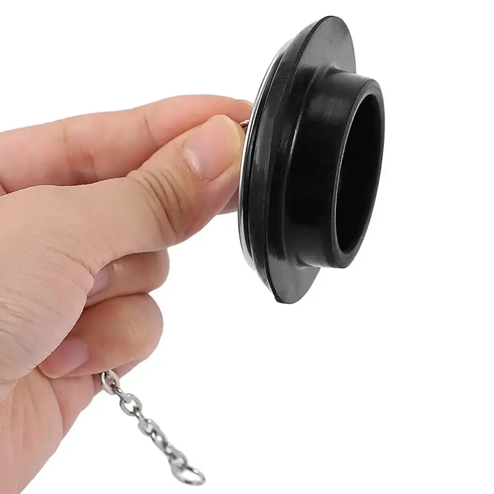 Simples Market rubber tub stopper with chain and hanging ring, black universal bath drain plug.