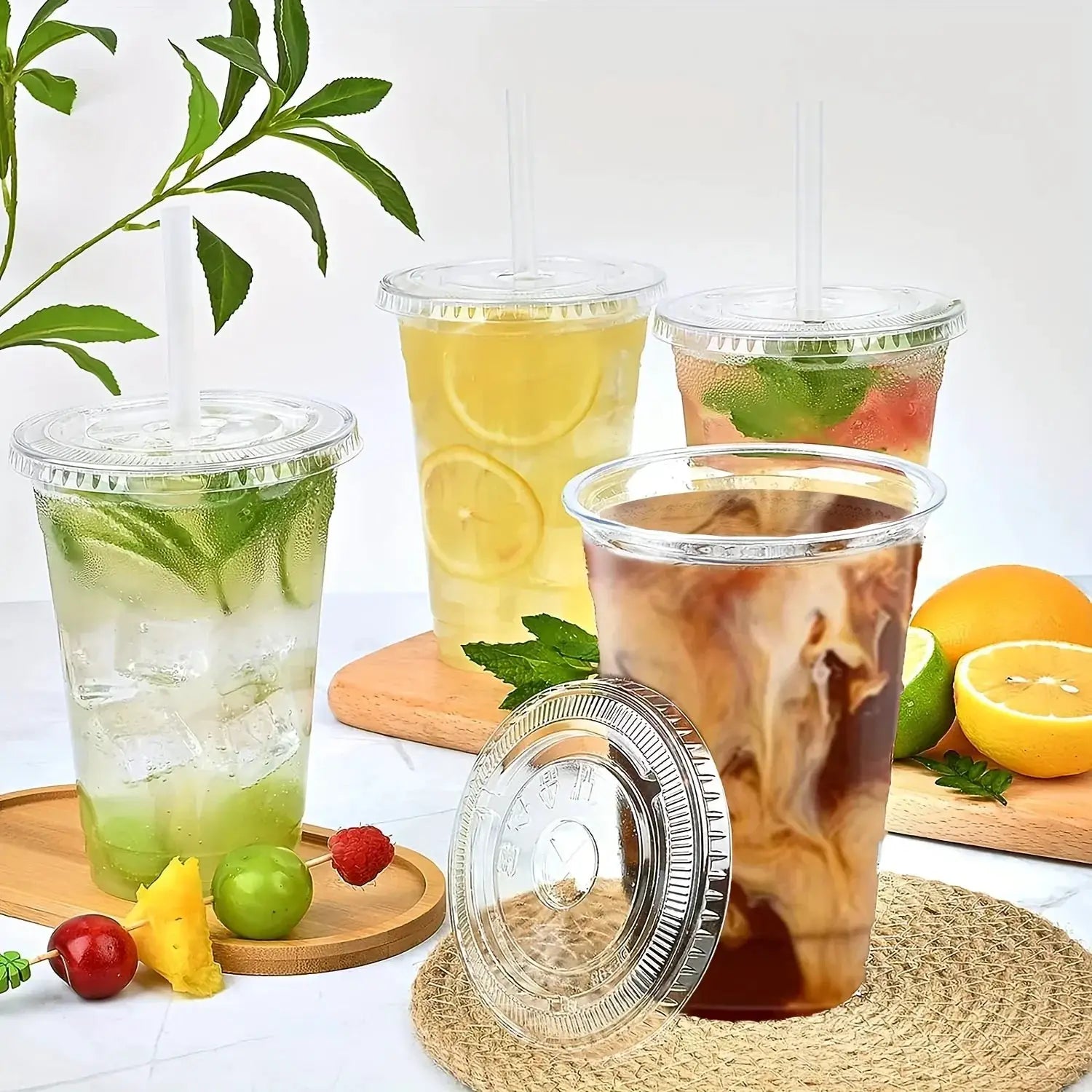 50 Piece Set 12 And 16 Oz Plastic Cups With Lids Disposable For Iced Coffee Smoothies Milkshakes Birthday Party Supplies