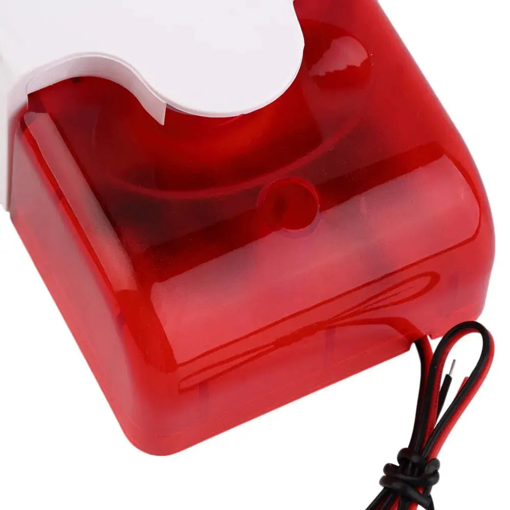 Red wired strobe light siren, 120 dB LED flash with white mounting bracket, 12/5/24/220V compatible
