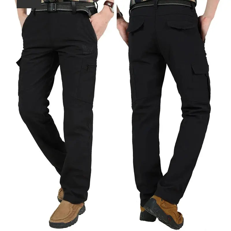 Men's outdoor work tactical cargo pants, black fleece-lined waterproof, Simples Market