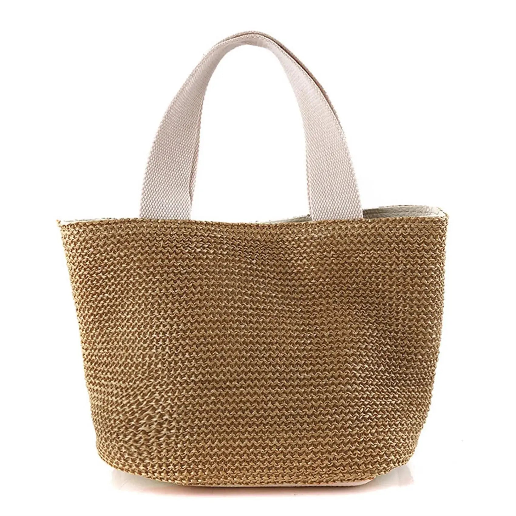 Elegant straw-woven handbag for women with beige top-handle, beach casual tote