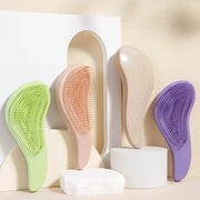 4-piece detangling hairbrush set with soft wheat straw bristles in green, pink, beige and purple